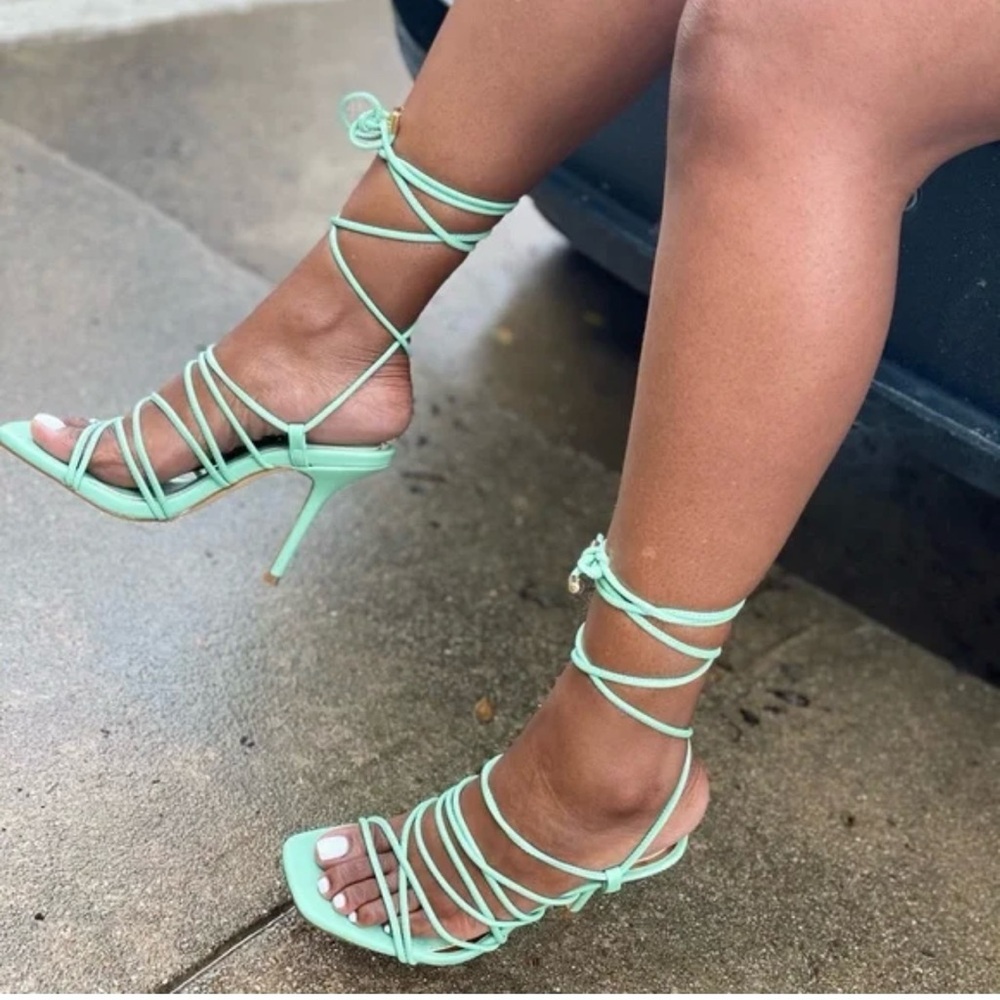 Liliana Mint Green Lace-Up Heels